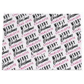 メリークリスマス名前をカスタムするピンクトレンディー ラージペーパーバッグ (正面)