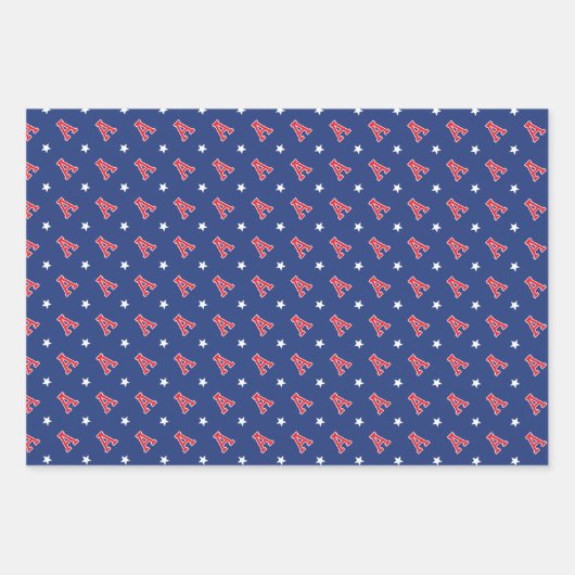 メリークリスマス名前をカスタムするモノグラムネイビーレッド ラッピングペーパーシート (正面3)