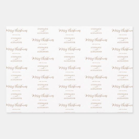 メリークリスマス名前をカスタムするレッドホワイトグリーン ラッピングペーパーシート (正面3)