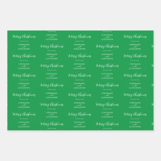 メリークリスマス名前をカスタムするレッドホワイトグリーン ラッピングペーパーシート (正面2)