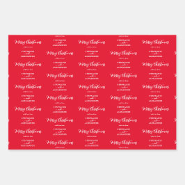 メリークリスマス名前をカスタムするレッドホワイトグリーン ラッピングペーパーシート