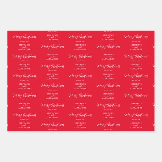 メリークリスマス名前をカスタムするレッドホワイトグリーン ラッピングペーパーシート (正面)