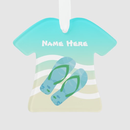 メリークリスマス名前をカスタムする熱帯ビーチ波 オーナメント (裏面)