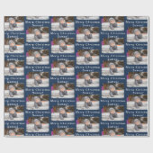 メリークリスマス名海軍ホワイトフォトコラージュ ラッピングペーパー (フラット)