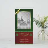 メリークリスマス垂直金ゴールド仕上げフォトカード シーズンカード (スタンド正面)