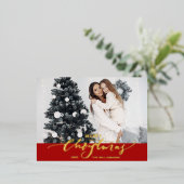 メリークリスマス大写真クリスマスレターレッド 箔シーズンポストカード (立ち正面)