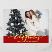 メリークリスマス大写真クリスマスレターレッド 箔シーズンポストカード (正面)