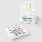 メリークリスマス大理石コースター、ピンク豚 ストーンコースター (横)