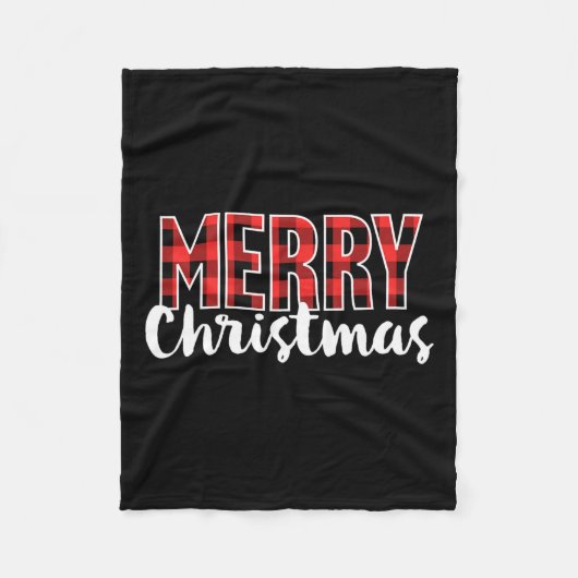 メリークリスマス女性男性赤バッファロープレイドX フリースブランケット (正面)