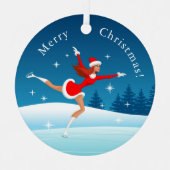 メリークリスマス姿スケートで滑るガールオーナメント メタルオーナメント (正面)