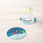 メリークリスマス姿スケートで滑るガールコスター ラウンドペーパーコースター (インサイチュ)