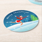 メリークリスマス姿スケートで滑るガールコスター ラウンドペーパーコースター (アングル)