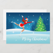 メリークリスマス姿スケートで滑るガールホリデーカード シーズンカード (正面/裏面)