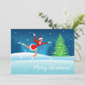 メリークリスマス姿スケートで滑るガールホリデーカード シーズンカード (スタンド正面)