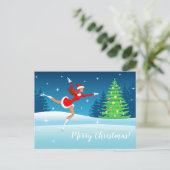 メリークリスマス姿スケートで滑るガール ポストカード (スタンド正面)