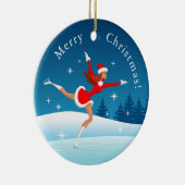 メリークリスマス姿スケートで滑るサンタガールオーナメント セラミックオーナメント (右)