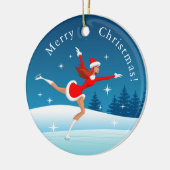 メリークリスマス姿スケートで滑るサンタガールオーナメント セラミックオーナメント (左)