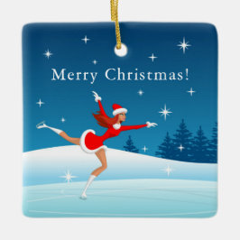 メリークリスマス姿スケートで滑るサンタガールオーナメント セラミックオーナメント