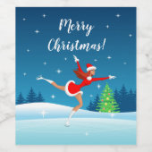 メリークリスマス姿スケートで滑るサンタガール ワインラベル (シングルラベル)