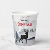 メリークリスマス威厳のある鹿の水彩画 紙コップ (左)