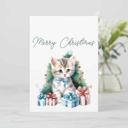 メリークリスマス子猫のホリデーグリーティングカード シーズンカード (スタンド正面)