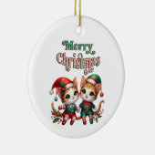 メリークリスマス子猫小妖精や小人 セラミックオーナメント (右)