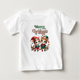 メリークリスマス子猫小妖精や小人 ベビーTシャツ