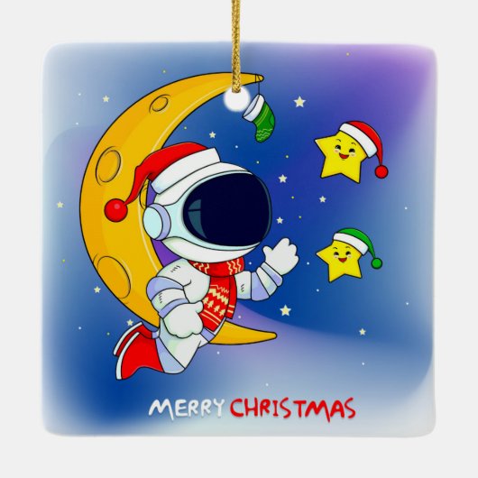 メリークリスマス宇宙飛行士と月 セラミックオーナメント (裏面)