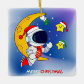 メリークリスマス宇宙飛行士と月 セラミックオーナメント (正面)
