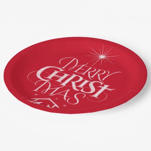 メリークリスマス宗教書道チョークレッド ペーパープレート (アングル)