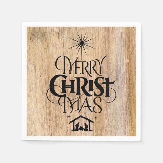 メリークリスマス宗教書道素朴材 スタンダードカクテルナプキン (正面)