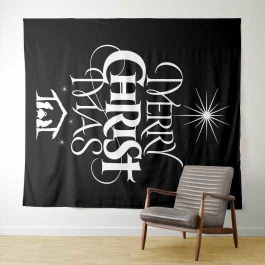 メリークリスマス宗教的おとり白黒 タペストリー (インサイチュ(横))