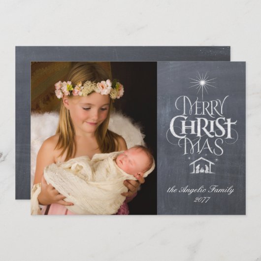 メリークリスマス宗教的黒板レタリング シーズンカード (正面/裏面)
