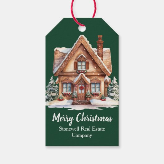 メリークリスマス実在エステートカンパニーグリーンカスタム ギフトタグ (正面)
