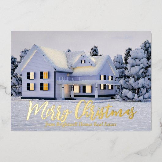 メリークリスマス実在エステート会社の冬の金ゴールド 箔シーズンカード (正面)