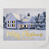 メリークリスマス実在エステート会社の冬の金ゴールド 箔シーズンポストカード (正面)