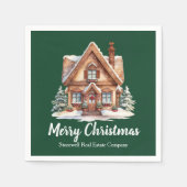 メリークリスマス実在エステート会社グリーンパーティー スタンダードカクテルナプキン (正面)