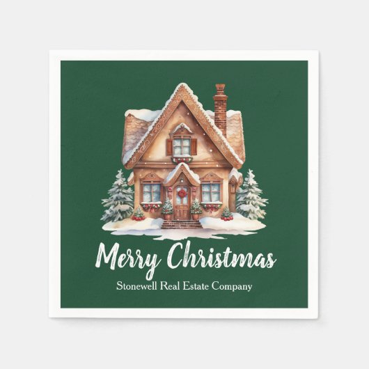メリークリスマス実在エステート会社グリーンパーティー スタンダードカクテルナプキン (正面)