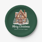 メリークリスマス実在エステート会社グリーンパーティー ペーパープレート (正面)