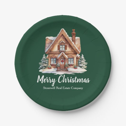 メリークリスマス実在エステート会社グリーンパーティー ペーパープレート (正面)