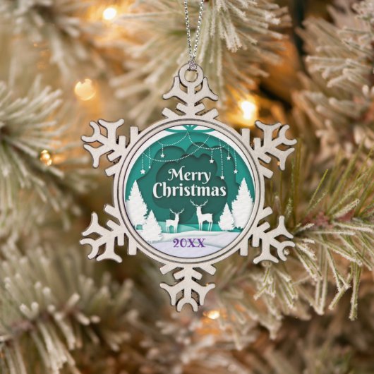 メリークリスマス家族とファースト スノーフレークピューターオーナメント (ツリー)