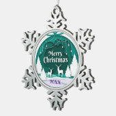 メリークリスマス家族とファースト スノーフレークピューターオーナメント (右)