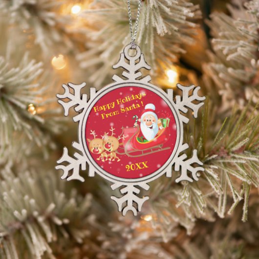 メリークリスマス家族とファースト スノーフレークピューターオーナメント (ツリー)