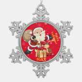 メリークリスマス家族とファースト スノーフレークピューターオーナメント (正面)