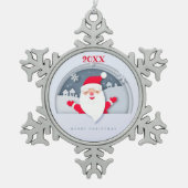 メリークリスマス家族とファースト スノーフレークピューターオーナメント (正面)