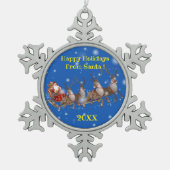 メリークリスマス家族とファースト スノーフレークピューターオーナメント (正面)