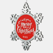 メリークリスマス家族とファースト スノーフレークピューターオーナメント (右)