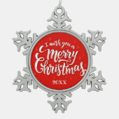 メリークリスマス家族とファースト スノーフレークピューターオーナメント (正面)