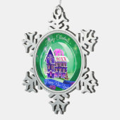 メリークリスマス家族とファースト スノーフレークピューターオーナメント (右)