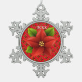 メリークリスマス家族とファースト スノーフレークピューターオーナメント (正面)